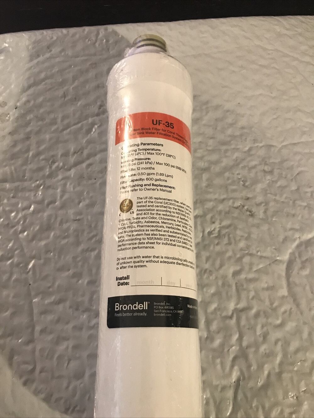 Brondell SEDIMENT Water Filter UF-35 for Coral UC300 **NEW SEALED**